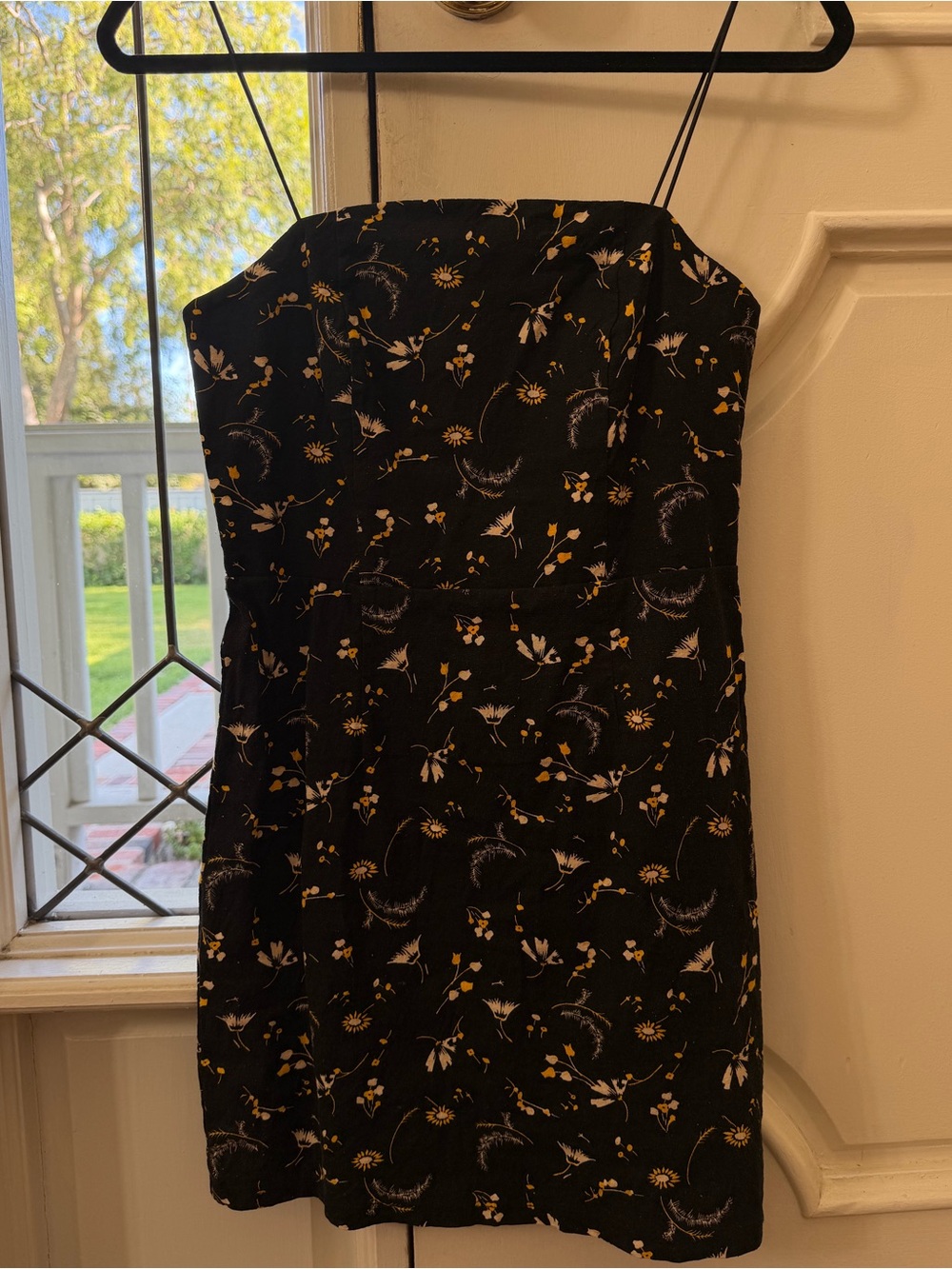 Urban Outfitters Black Yellow Floral Spaghetti-Strap Mini Dress